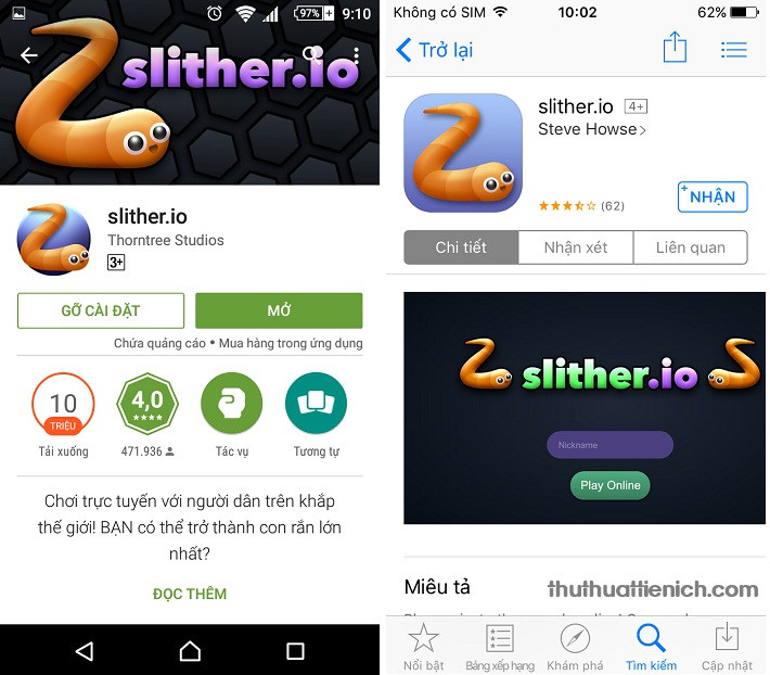 Giao diện chính của game Slither.io
